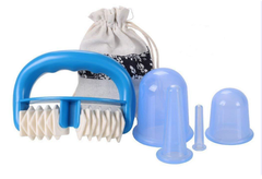 Roller massager with cupping devices