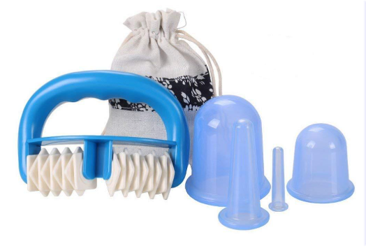 Roller massager with cupping devices