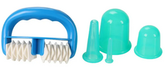 Roller massager with cupping devices